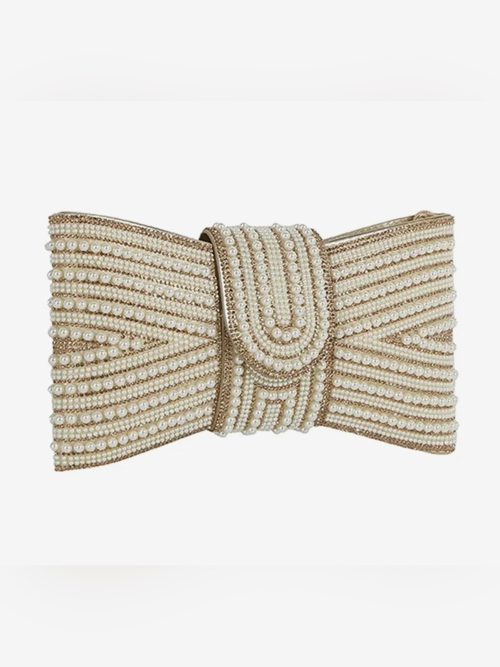 Pearl Bow Clutch in Cream and Gold